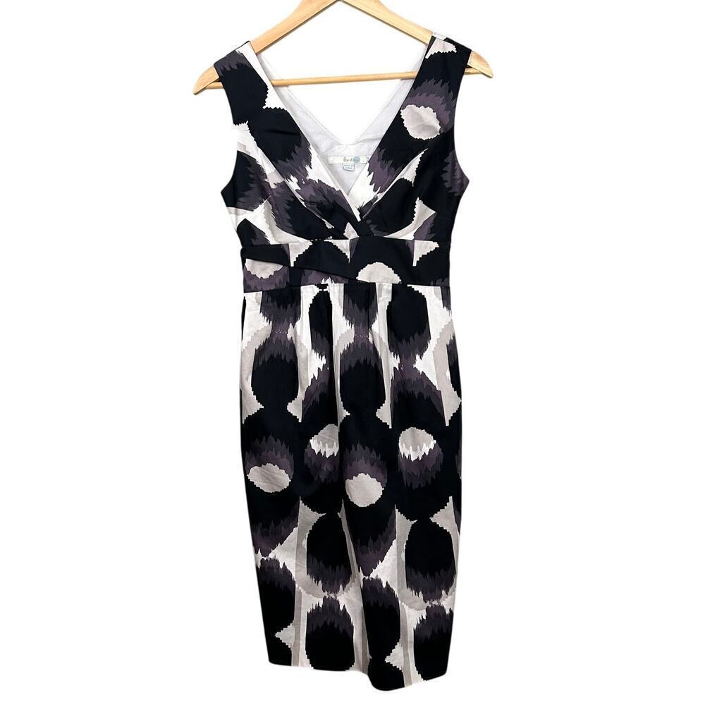 Boden Ikat Sheath Dress Knee Length Professional Sleeveless Black White 4 Small